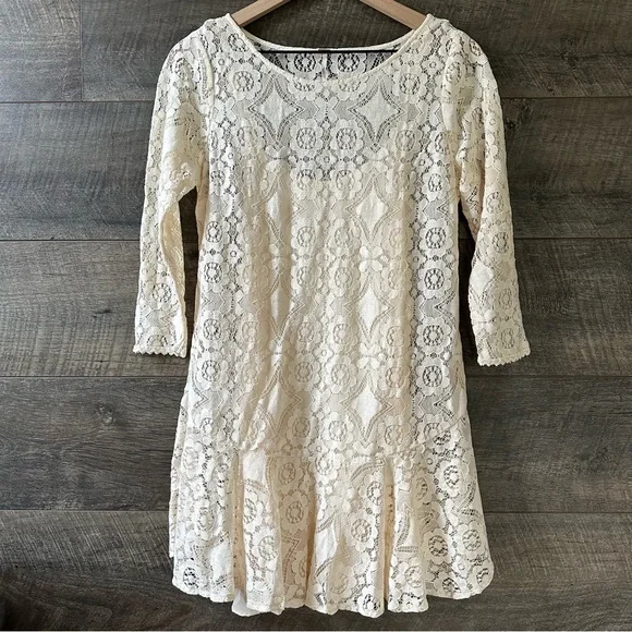 Free People Walking to the Sun Cream Lace Dress Sz 4 - Picture 2 of 7